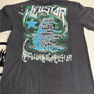 Gray Graphic Tee with Blue and White Design